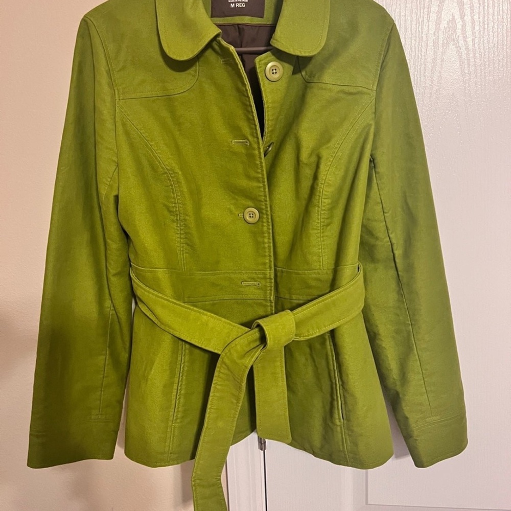 LL BEAN  wool Cashmere Blend satin lined Green Belted Women's Jacket